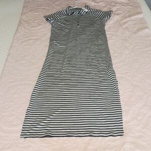 aerie Black and Grey Striped Maxi Polo Dress
